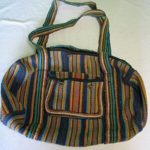 Vintage Knit Duffle Bag Colored Stripes